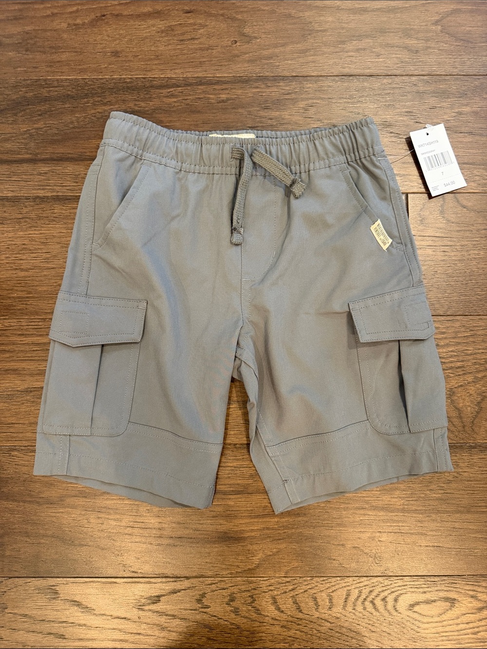 Weatherproof Boys Cargo Drawstring Shorts - Light Gray Size 7 NWT - C56-007
